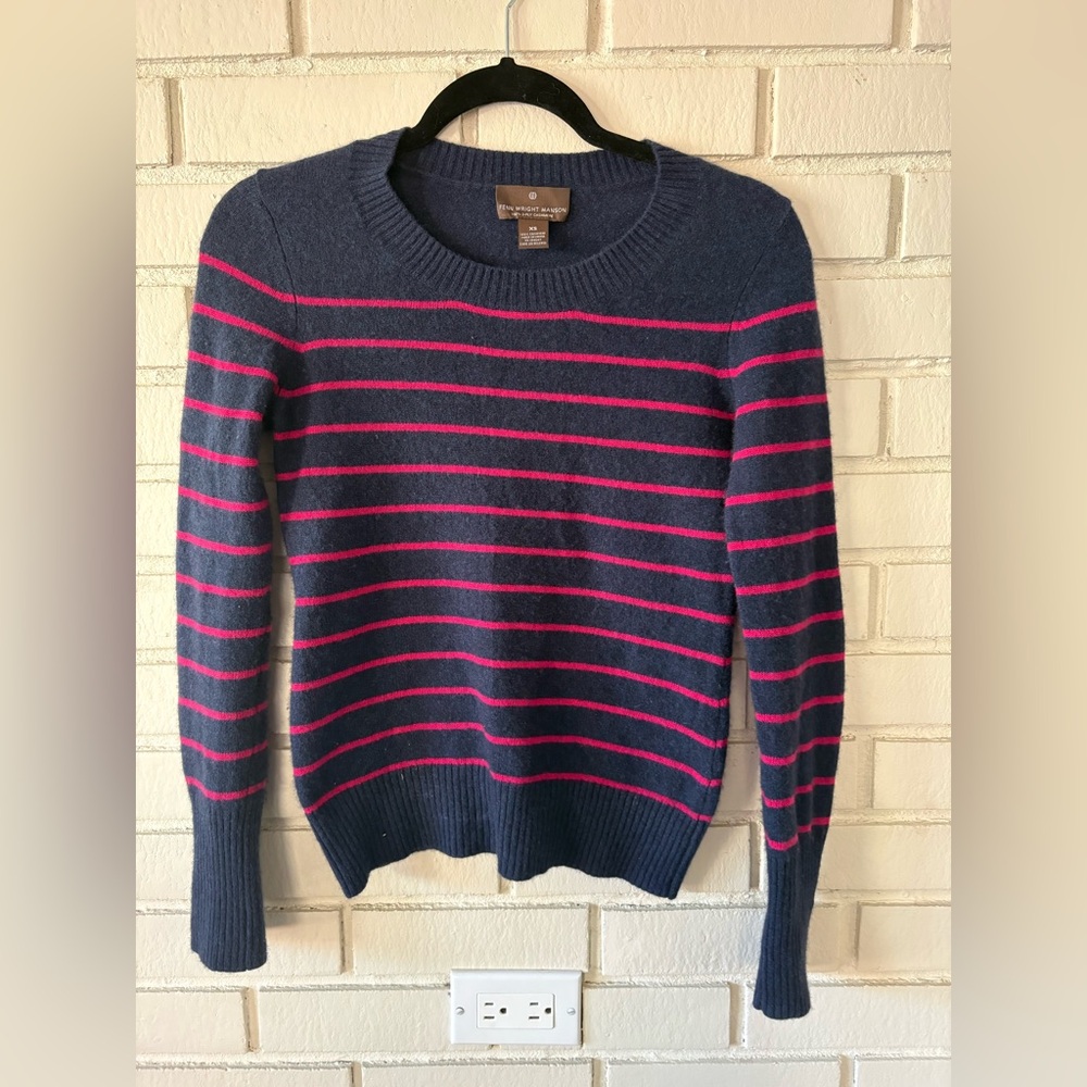 Women's Navy and Pink Striped Cashmere Sweater Size XS